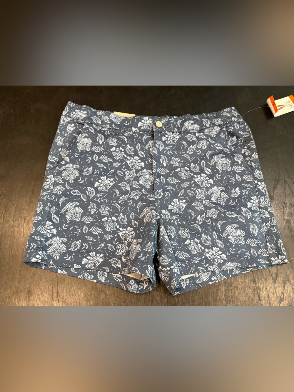 New Jachs Girlfriend Blue Botanical Print Stretch Satin Chino Shorts XXL